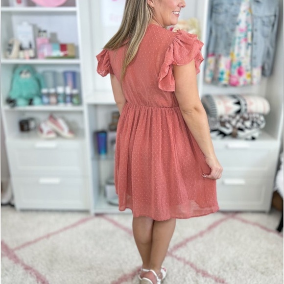 GeeGee Dress - SZ Medium - Terracotta color dress w/lining, swiss dot fabric - Picture 11 of 11